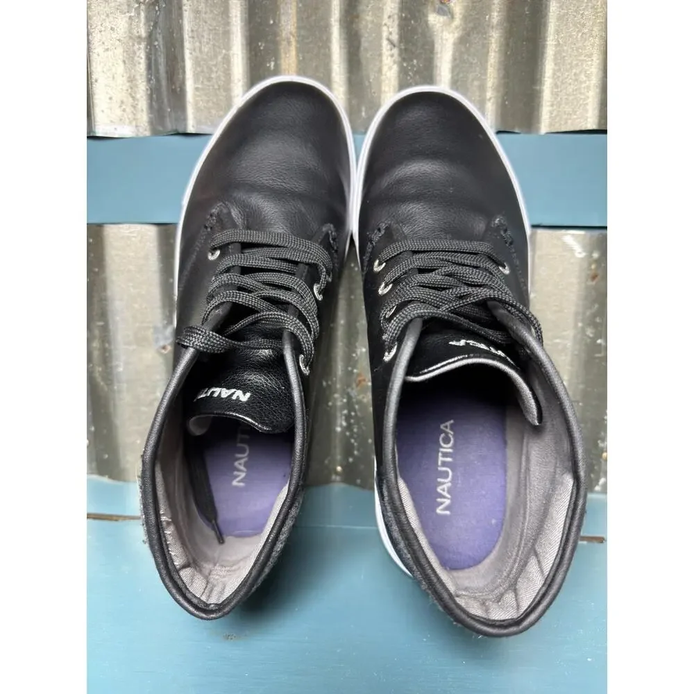 Nautica Breakwater Mens 1 1 Black Genuine Leather Hi-Top Chukka Sneaker Boot